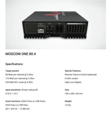Thông số kỹ thuật dòng amplifier Mosconi 80.4